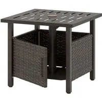 Costway Beistelltisch Outdoor Rattan mit Schirmloch - Eleganter Gartentisch aus wetterfestem Rattan mit stabilem Gestell und Sonnenschirmloch. Ideal für Terrassen und Gärten, kombiniert Funktionalität mit Stil und bietet Platz für bis zu 120 kg.