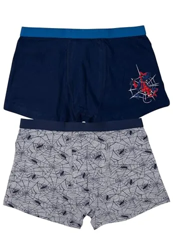 Marvel Spiderman Boxershorts für Jungen - Kinder Unterwäsche Unterhose Boxer Blau/Grau (2er Pack) (DE/NL/SE/PL, Numerisch, 122, 128, Regular, Blau/Grau)