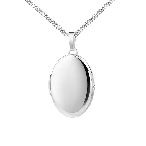 Silbermedaillon Silber Medaillon zum Öffnen für 2 Bilder 925 Silber mit innen Herz-Anhänger Foto Amulett - Charm für Damen + Schmuck-Etui. Mit Halskette 925 Silber - Kettenlänge 50 cm.