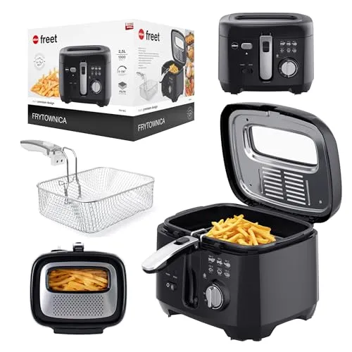 Eldom Fritteuse FREET 2 - 5 L, 400 g Pommes frites, mit Temperaturregler und abnehmbarem Öltank in schwarz