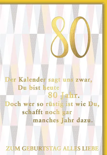 80. Geburtstag - Glückwunschkarte im Format 11,5 x 17 cm - Rauten - Karten & Einladungen, stilvolle Glückwunschkarte für den runden Geburtstag, ideal zum Versenden herzlicher Glückwünsche.