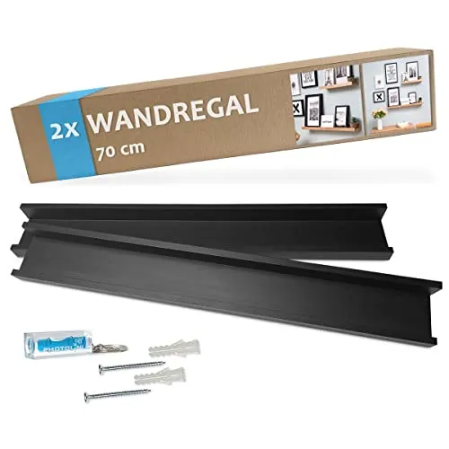 PHOTOLINI Wandregal Bilderleiste, Schweberegal 2er Set für Fotos, Poster & Deko-Objekte, 2-tlg. schwarz 70 cm x 5 cm x 9.5 cm