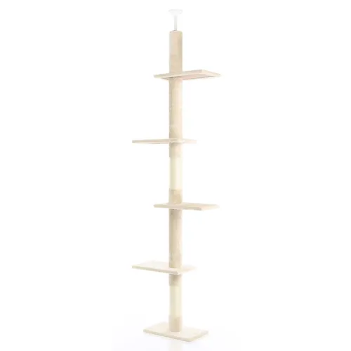 Fudajo Kratzbaum deckenhoch 230–276 cm in Beige - Aktivitätskratzbaum mit höhenverstellbarem Deckenspanner für sicheren Halt, 4 weiche Ebenen und robustem Sisal, perfekt für gesunde Katzenkrallen und stilvolle Einrichtung.