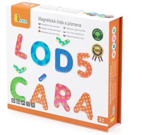 Viga Toys Magnetisches Buchstaben- und Zahlenset aus Holz - Holzspielzeug mit 77 magnetischen Buchstaben und Zahlen, ideal für kreatives Lernen von Farben, Alphabet und ersten mathematischen Fähigkeiten. Sicher und ungiftig für Kinder ab 3 Jahren.