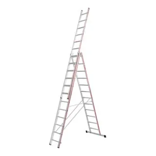 Hymer Mehrzweckleiter 404736, 3-teilig, 150 kg belastbar - Leitern mit 3 x 12 Sprossen, max. Arbeitshöhe 9,32 m, ideal für vielseitige Anwendungen. Made in Germany mit hoher Sicherheit durch rutschsichere Sprossen und stabile Konstruktion.