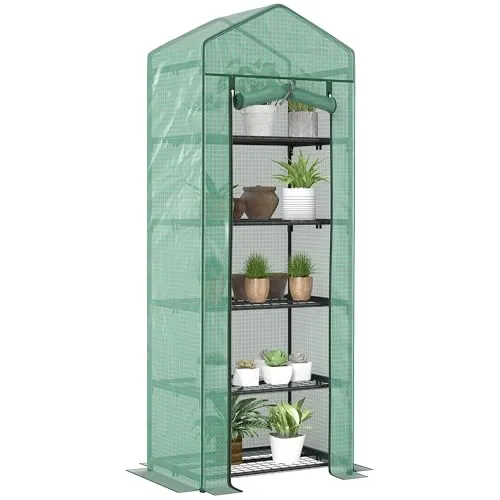 Outsunny Gewächshaus 69Lx49Wx193Hcm - Kompakt und Vielseitig - Zubehör für Gewächshäuser: Das kompakte Outsunny-Foliengewächshaus bietet 5 Ebenen für optimales Pflanzenwachstum und passt perfekt in jeden Garten oder auf die Terrasse.