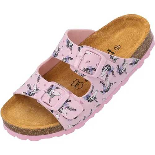 Palado Pantoletten Mädchen Kids Korfu G – coole Sandalen - bequeme Hausschuhe mit trendigen Farben - modische Sommerschuhe Rosa Unicorn EU32
