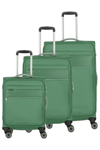 Travelite MIIGO Kofferset 3-teilig Weichschale mit 4 Rollen - Nachhaltiges Reisegepäck Set aus 100% recyceltem Material, mit TSA Schloss und erweiterbaren Größen, ideal für umweltbewusste Reisende.