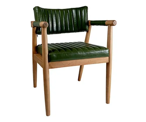 Bequemer Esszimmerstuhl aus Kunstleder in Grün - Moderner Polsterstuhl mit Armlehnen und rechteckiger Rückenlehne. Ideal für Esszimmer und Wohnzimmer. Gepolstert für zusätzlichen Komfort, Maße: 55 x 56 x 80 cm.
