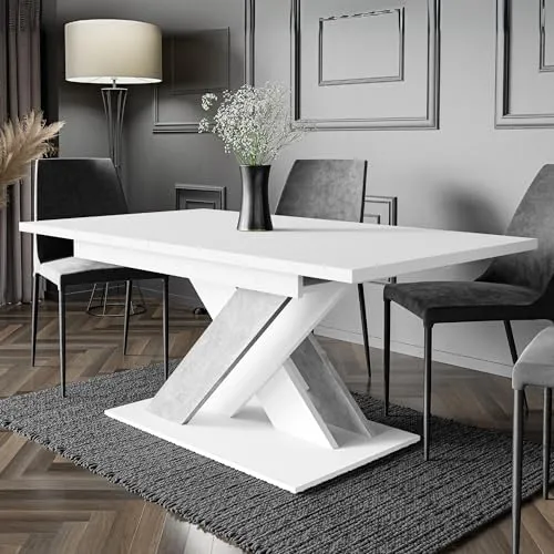 PROROOM FURNITURE - Onyx - Esstisch Ausziehbar auf 180 cm - 140x80x75 cm - Modern - Dinner Table - Esszimmertisch - Tisch für Esszimmer, Wohnzimmer - Ausziehtisch - Weiß Matt/Steinoptik