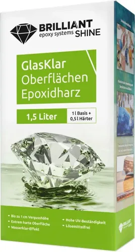 GlasKlar Oberflächen Epoxidharz 1L Basis+0,5L Härter - Abformmasse & Gießmassen - Hochwertiges Gießharz für perfekte Oberflächen, ideal für kreative Bastelprojekte und Laminierungen.