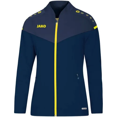 JAKO Präsentationsjacke Champ 2.0 - Damen Größe 38 in Marine/Dunkelblau/Neongelb - Trainingsbekleidung mit Keep Dry Funktion für ultimativen Komfort nach dem Sport. Stylisches Design und praktische Reißverschlusstaschen machen sie zum idealen Begleiter für dein Team.