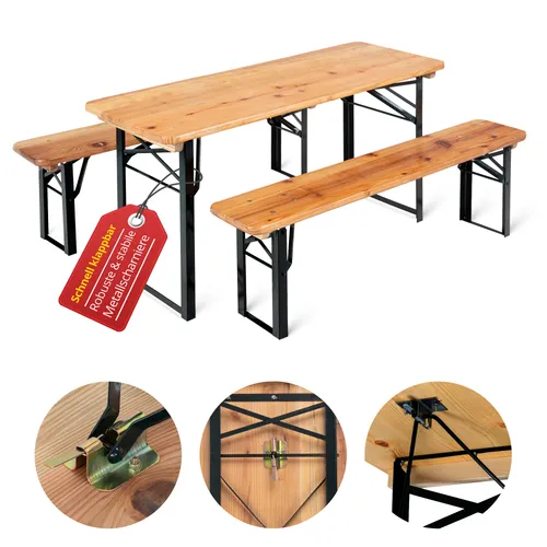 Stagecaptain BBK-110 Hirschgarten Kinder-Festzeltgarnitur 110 cm - Gartenmöbel-Set für Kinder, bestehend aus 1 Tisch und 2 Bänken, extra niedrig für optimale Nutzung, einfach zusammenklappbar und ideal für Gartenpartys oder Feste.