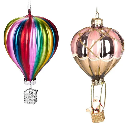 BRUBAKER Christbaumschmuck Baumkugel Set - Heißluftballon (2-tlg), Weihnachtsmann im Ballon und Bunte Ballonfahrt