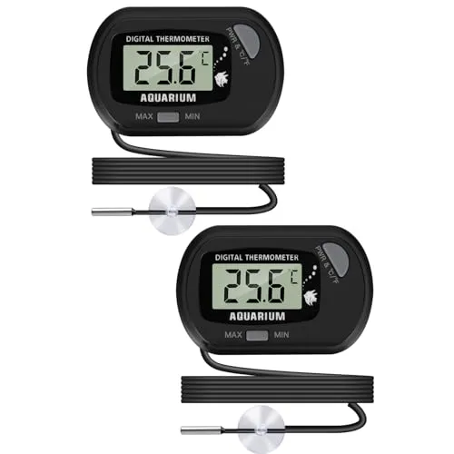 Thlevel Aquarium Thermometer LCD Digitalanzeige mit Saugnapf und Sonde für Reptilien Inkubator Gewächshaus 2 Stücke