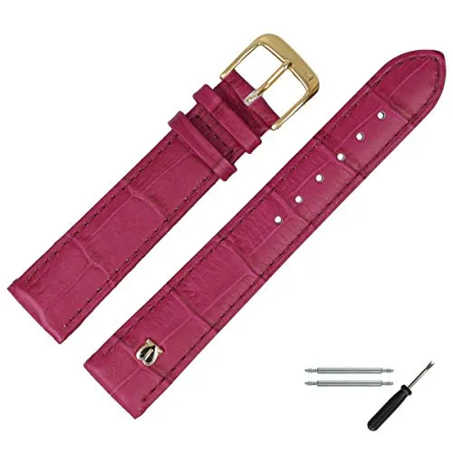 MARBURGER Uhrenarmband 20mm Leder Lila Gold Alligator Prägung Mit Naht - Montage Set 5282044200220