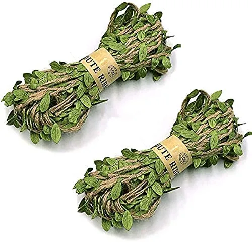 Tweal Jute Schnur mit Blatt,2 Rollen 20m Künstliche Blatt Blätter Rebe für Hochzeit,Garten-Dekoration