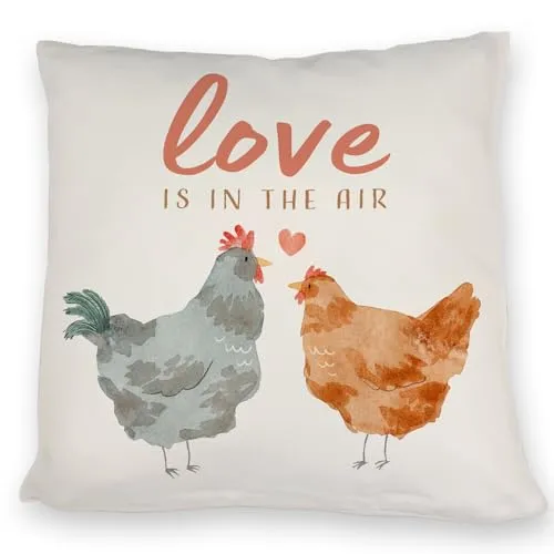 Hühner Kissen mit Spruch Love is in The air Liebe im Nest Romantisches Paar-Geschenk für Valentinstag Geburtstag Wohn-Deko Zuhause