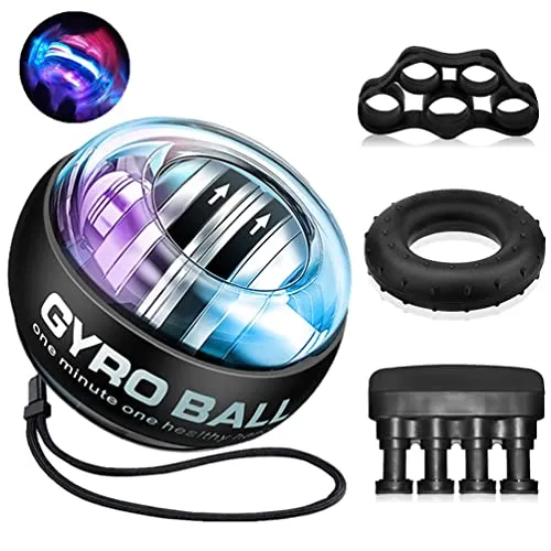 Handgelenkball, Gyroball, Handtrainer Fingertrainer, Griffkraft Trainer Trainingsset, Gyor Ball mit LED Licht Unterarm Training, Hand trainingsgerät Unterarmtrainer, Handkraft Trainer Finger Trainer