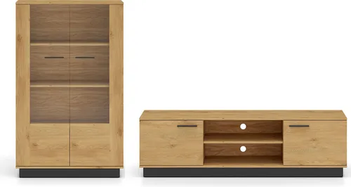 Wohnwand Modesto 2-teilig Eiche Style hell schwarz