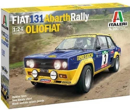 Italeri 3667 1:24 FIAT 131 Abarth Rally - Detaillierter Modellbausatz - Auto-Modellbausatz im Maßstab 1:24, ideal für Hobbyisten. Der Bausatz bietet präzise Einzelteile und eine bebilderte Anleitung für einen einfachen Aufbau.