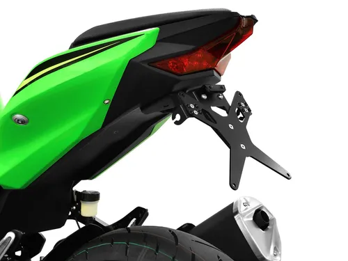 ZIEGER Kennzeichenhalter X-Line für Kawasaki Ninja 400/Z400 - Hochwertiger Kennzeichenhalter für Kawasaki Ninja 400/Z400, ideal für sportliche Optik und einfache Montage ohne Verkleidungsänderungen. Verstellbare Blinkerhalter und witterungsbeständig.
