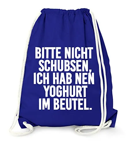 MoonWorks Turnbeutel, Bitte nicht schubsen ich hab nen Joghurt im Beutel, Gymbag Baumwolle blau unisize