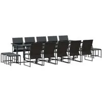 vidaXL Garten Essgruppe 15 pcs Schwarz Stahl - Gartenmöbel-Set mit 15 Teilen, stabiler Stahlrahmen und wetterfestem Textilene, ideal für stilvolle Outdoor-Dining-Erlebnisse.