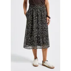 Street One Gemusterter Chiffon-Rock deep Roast Brown 42 - Damen Midi-Rock mit Volant und elastischem Smok-Bund, ideal für einen lässigen Look. Seitliche Taschen und grafisches Muster sorgen für einen modischen Akzent.