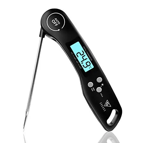 DOQAUS Fleischthermometer, 3 Sekunden Sofortlesezeit Grillthermometer | Bratenthermometer mit Hintergrundbeleuchtung, Lange Sonde, Thermometer Kochen Küchenthermometer für Flüssig,BBQ, Schwarz