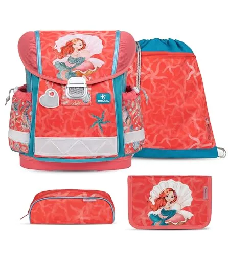 Belmil Classy Schulranzen Set 4-teilig (Sea Queen) - Ergonomisches 4-teiliges Schulranzen-Set für die 1. bis 3. Klasse, leicht und wasserdicht, empfohlen von der Aktion Gesunder Rücken e.V.