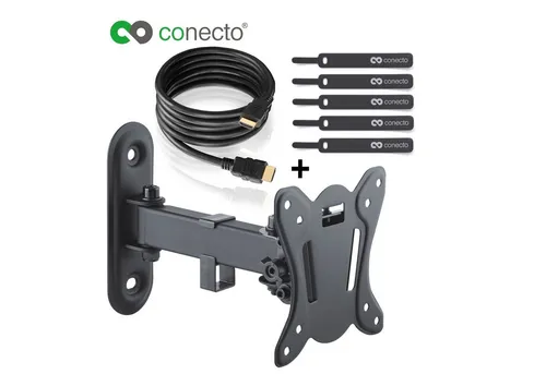 conecto TV-Wandhalterung TV Wandhalter für LCD LED Fernseher & Monitor, (bis 27 Zoll, inklusive HDMI-Kabel und Klett-Kabelbinder, neigbar, schwenkbar)