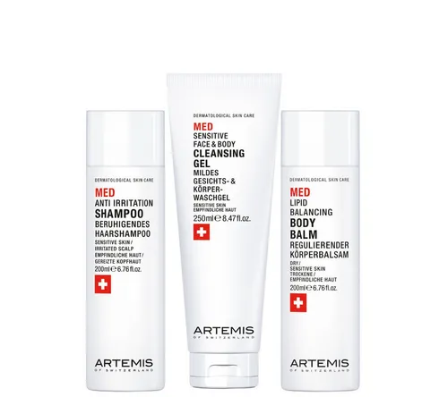ARTEMIS Hautpflege-Set MED Hair & Body Routine, 3-tlg. - Das ARTEMIS MED Hair & Body Set bietet eine sanfte Pflege für empfindliche Haut. Mit milden Formulierungen sorgt es für ein angenehmes Hautgefühl und stärkt die Hautbarriere – ideal für die tägliche Anwendung. Perfekt für Kopf bis Fuß!