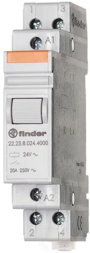 Finder 22.23.8.012.4000 Installationsrelais für DIN-Schiene 20A 12VAC - Kompaktes Installationsrelais für die DIN-Schiene mit 1 Schließer, ideal für vielseitige Anwendungen. Hohe Schaltleistung und geprüfte Qualität für zuverlässigen Einsatz.