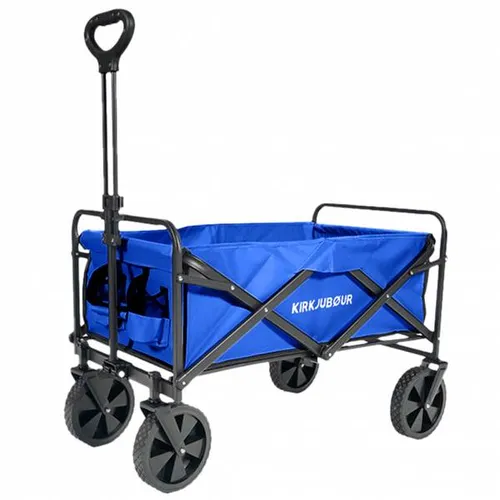 KIRKJUBØUR faltbarer Bollerwagen 100L - Bollerwagen mit 100L Volumen, stufenlos verstellbarem Griff und 360° drehbaren Rädern – ideal für Camping, Einkaufen und Gartenarbeiten. Kompakt faltbar für einfachen Transport und Lagerung.