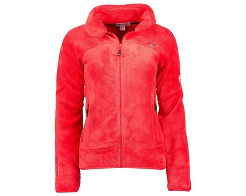Geographical Norway Damen Fleecejacke in Rot – Kuschelige Teddyjacke mit Stehkragen - Sportliche Fleecejacke für Damen, atmungsaktiv und pflegeleicht. Ideal für Outdoor-Aktivitäten und den Alltag. Mit zwei praktischen Reißverschlusstaschen und stylischem Logopatch.