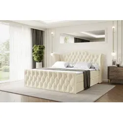 Altdecor Boxbett 120x200 cm, Beige - Schlafzimmer Boxspringbett mit 20 cm hoher Matratze H4 für optimalen Schlafkomfort und zwei praktischen Bettkästen für zusätzlichen Stauraum. Ideal für Allergiker und pflegeleicht.