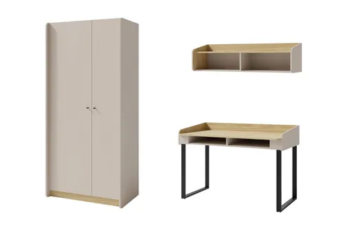 Deine Möbel 24 Jugendzimmer-Set ALBI A (3+11+10) Kinderzimmer-Set Kindermöbel, (Set, 3-tlg., Kleiderschrank, Schreibtisch, Hängeregal), ALBI Kollektion Sandbeige Eiche Eukalyptus