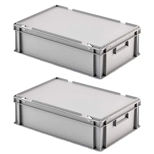 BRB 2 Eurobox mit Scharnierdeckel, LxBxH 600x400x185 mm, PP, lebensmittelecht, grau