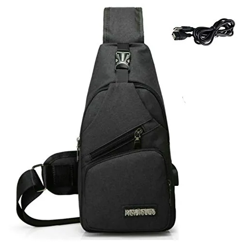 Brust Sling Schulter Rucksack Crossbody Tasche Herren Damen Brusttasche Schultergurt Bag Schulterrucksack Umhängetasche Kamerarucksack Wasserdichte Slingbag mit USB Ladeanschluss für Radfahren Reise
