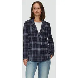 s.Oliver Langer Twillblazer mit Karomuster Navy 44 - Eleganter Blazer für Damen mit regulärer Passform und leichtem Futter, ideal für schicke Anlässe oder das Büro.