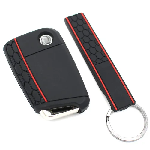 Schlüsselhülle VB + Keytag Schwarz/Rot Silikonschutz Autoschlüssel Cover Case