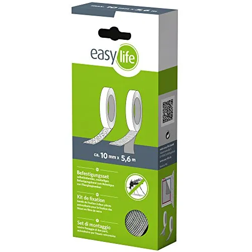 easy life Insektenschutz Befestigungs-Set für Fiberglas 560 cm in Weiß Klettband Klebeband für Fliegengaze