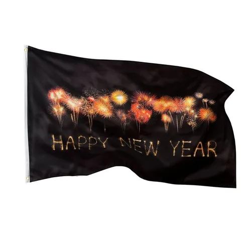 PHENO FLAGS Flagge Happy New Year Flagge 90x150 cm, doppelt gesäumte Fahne mit brillanten und lebendigen Farben