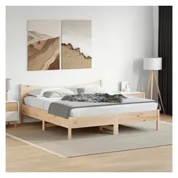 furnicato Bettgestell Holzbett aus massivem Kiefernholz 205,5x205,5x74 cm naturfarben (1-tlg), Stabiles Doppelbett mit Sperrholzlatten und bequemer Rückenstütze braun 205.5 cm x 205.5 cm x 74 cm