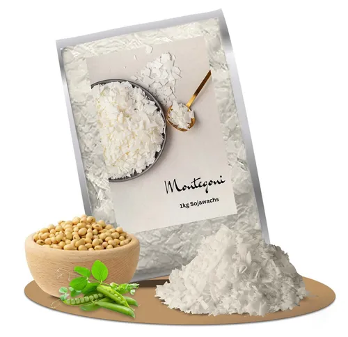 Montegoni Duftkerze 100% natürliches Sojawachs für Kerzen (ohne Zusatzstoffe Premium, 2-tlg., Kerzenwachs für die Kerzenherstellung aus biologischem Anbau), Rein natürlich Sojawachsfloken