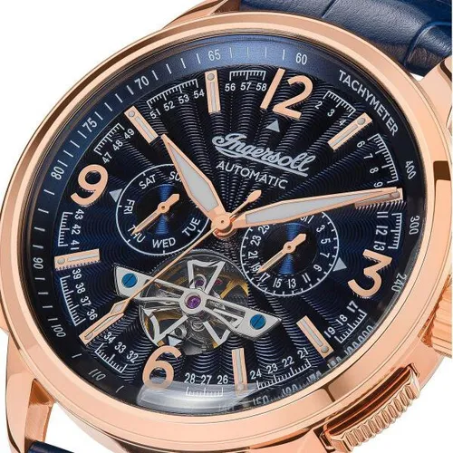 Ingersoll I00301B Herren-Uhr The Regent Analog Automatik Leder-Band Ø 47 mm °...