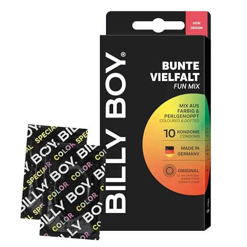 BILLY BOY Kondome Bunte Vielfalt 10er | 52 mm | Mix aus Farbig und Perlgenoppt (1x10 Stück)