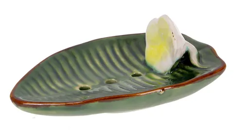 Exotische Keramik Seifenschale - Blatt/grün - 3*14*10 cm