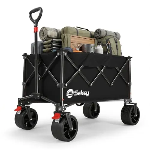 Sekey XXL Faltbarer Bollerwagen 135L - Leichter Handwagen mit 150KG Tragkraft - Der Sekey XXL Bollerwagen bietet mit 135L Volumen und 150KG Tragkraft ausreichend Platz für Ausflüge. Mit nur 7KG Eigengewicht ist er leicht zu transportieren und hat All-Terrain-Räder für stabilen Lauf auf jedem Untergrund.